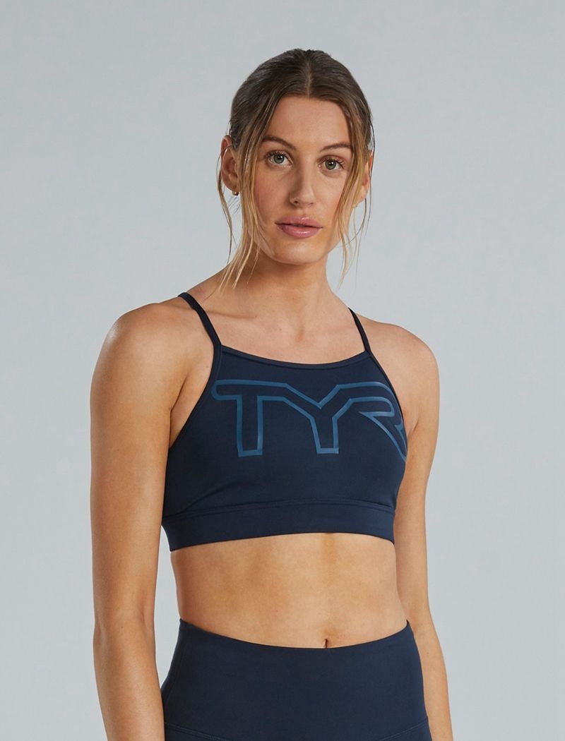 Soutien Gorge Sport Tyr Base Kinetic? High Neck Big Logo Femme Bleu Marine | 49286378YUA