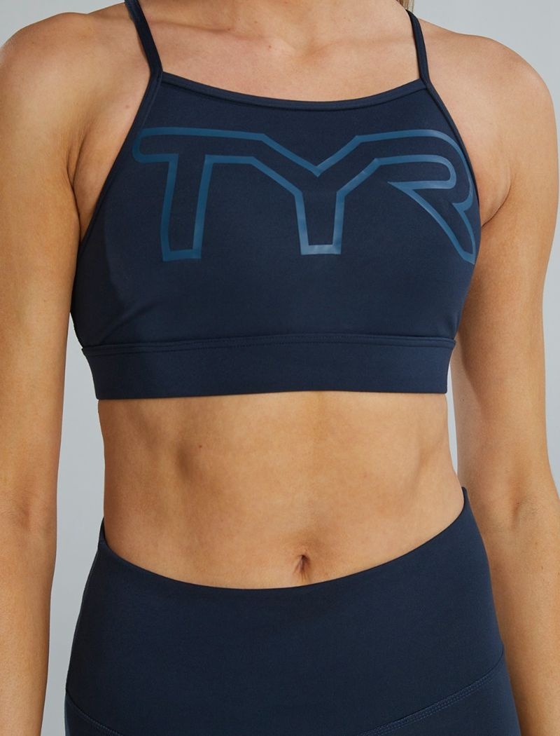 Soutien Gorge Sport Tyr Base Kinetic? High Neck Big Logo Femme Bleu Marine | 49286378YUA